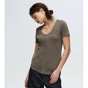 ATM Women Charcoal Gray V-neck T-Shirt 100% Cotton Basic Minimalist size Medium